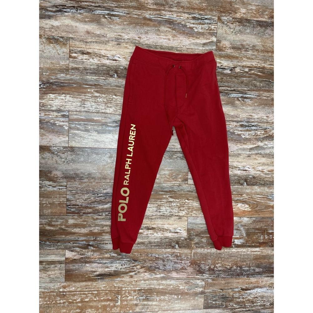 Mens Polo Ralph Lauren Double Knit Red & Gold Joggers Sweat Pants Size Small